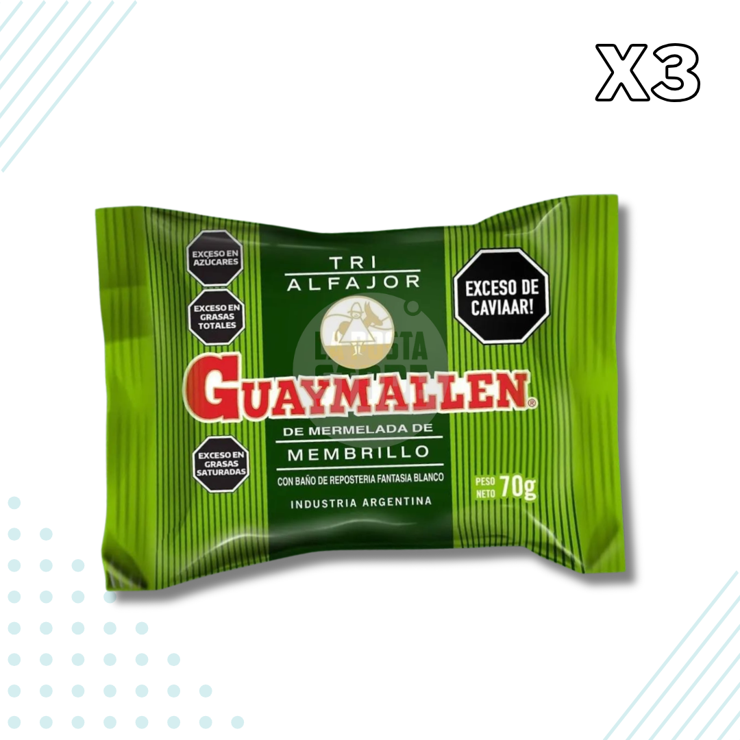 Guaymallen Triple Alfajor Membrillo with White Pastry Coating – Pack of 3
