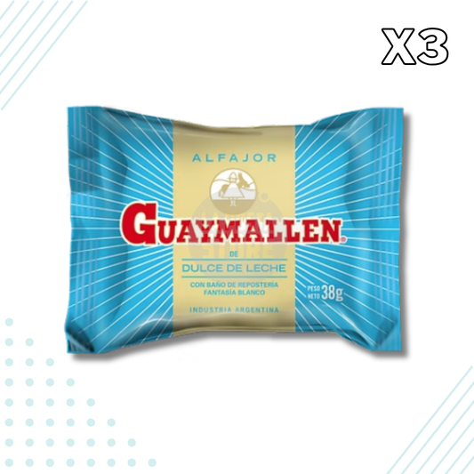 Guaymallen Alfajor Blanco Dulce de Leche with White Confectionery Coating – Pack of 3