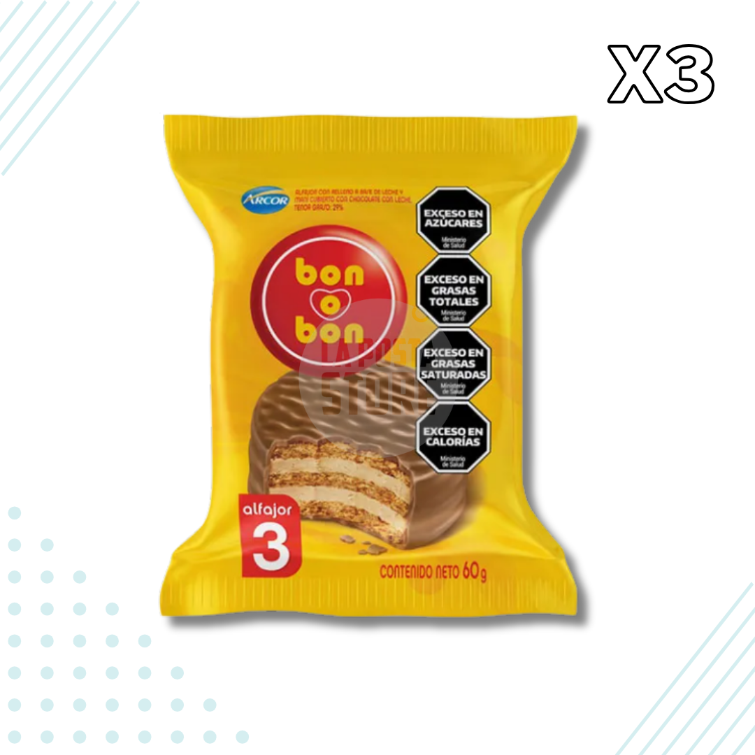 Bon o Bon Triple Alfajor with Peanut Butter & Milk Chocolate – Pack of 3