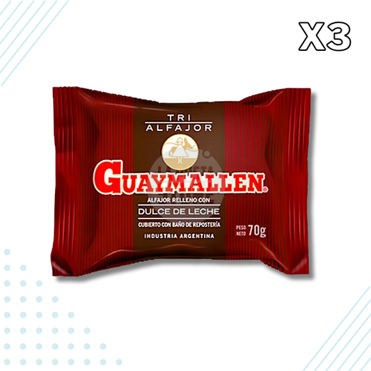 Guaymallen Triple Alfajor Dulce de Leche with White Pastry Coating – Pack of 3
