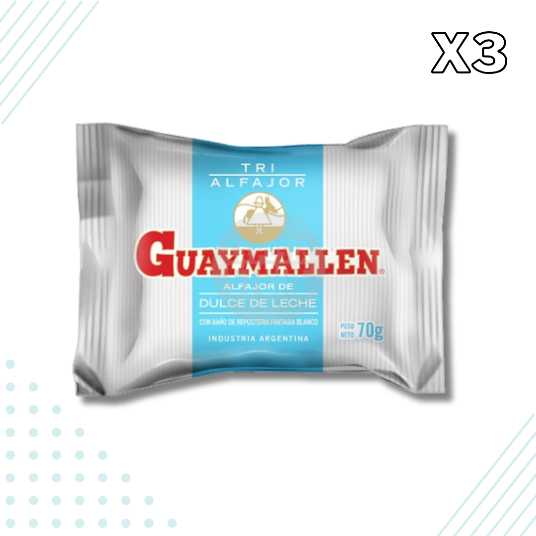 Guaymallen Triple Alfajor Dulce de Leche with White Pastry “Fantasia” Coating – Pack of 3