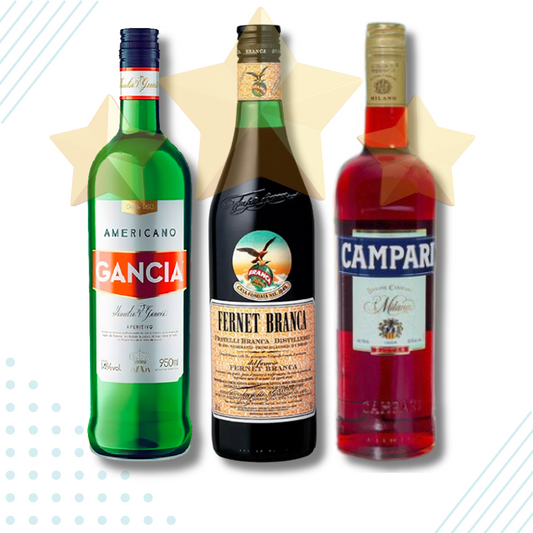 3 Stars Spirits Gift Set – Fernet Branca 750 ml, Gancia 950 ml & Campari 750 ml