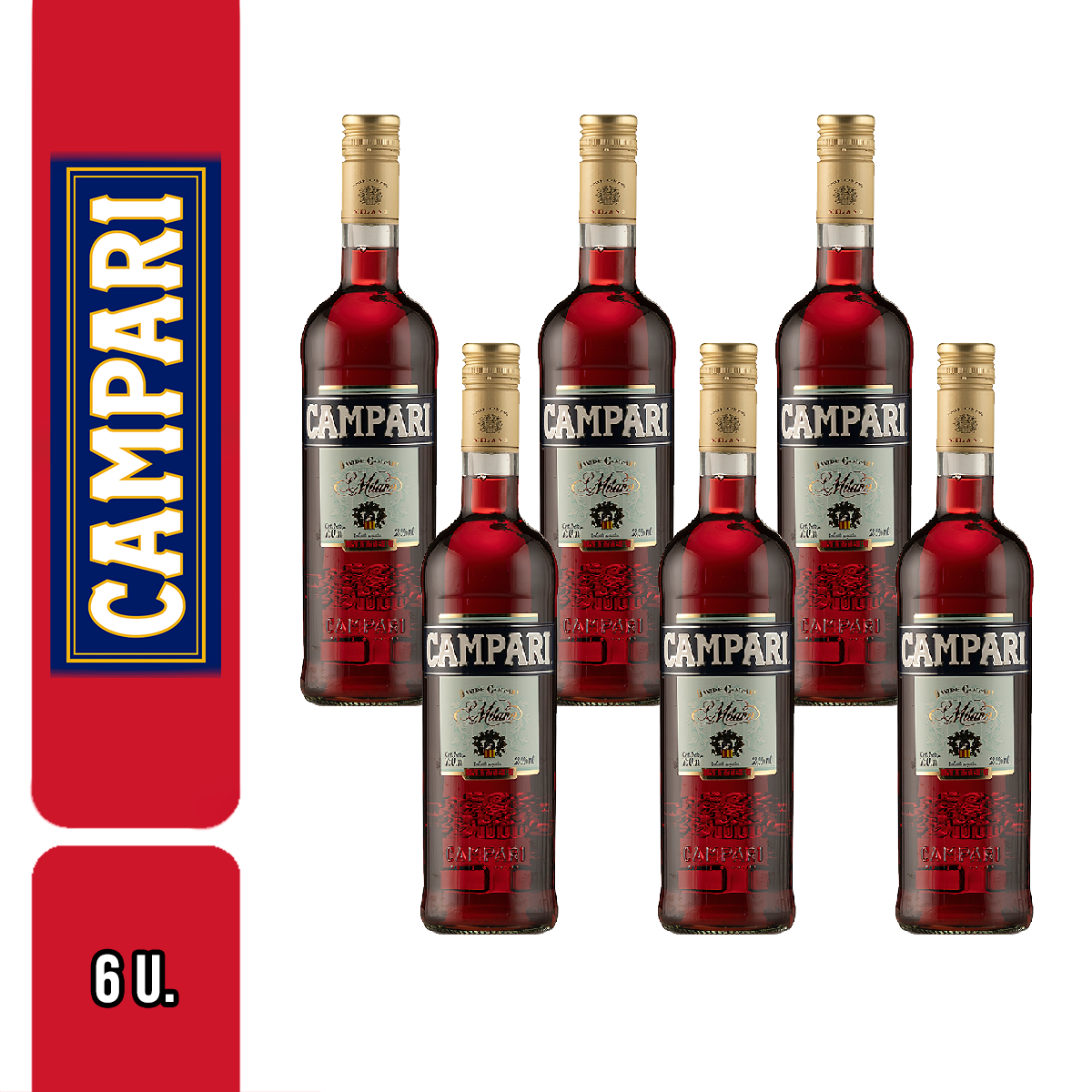 BOX of 6 Campari Bitter Refreshing Drink Appetizer - ABV 28.5% (750 ml / 25.36 fl oz)