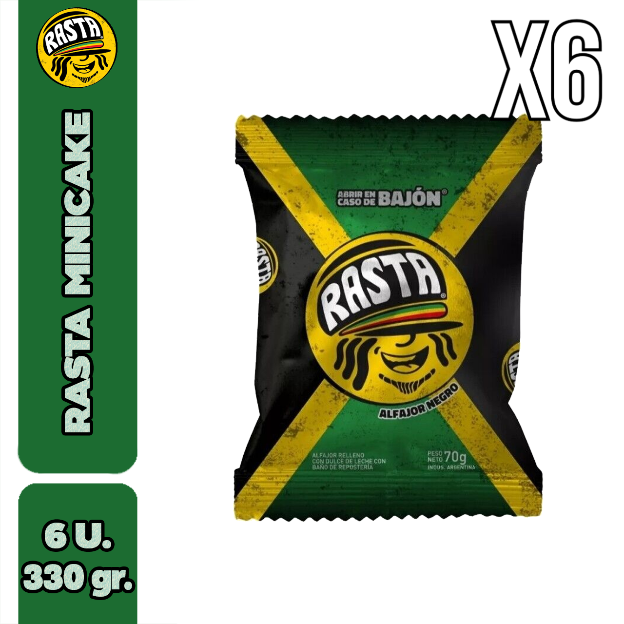 Rasta Alfajor Chocolate negro - 6 Unidades